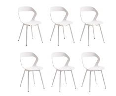 BenyLed Set di 6 Sedie da Pranzo; Sedie da Cucina con Design a Schienale Cavo; Sedile in Polipropilene e Robuste Gambe in Metallo (Bianco)