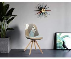 WOLTU BH52pw-2 Sedie Sala da Pranzo Sgabello con Schienale Senza Braccioli in Tessuto di Lino Gambe di Legno Moderno Patchwork 2 Pezzi