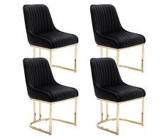 Wahson Set di 4 Sedie da Pranzo in Velluto Sedie da Cucina Moderne Struttura in Metallo Dorato Sedie da Salotto Imbottite per Sala da Pranzo/Ristorante, Nero
