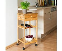 Relaxdays James M Carrello da cucina in bambu, rotelle con freno, 2 cassetti, 80 x 40 x 37 cm