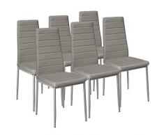 TecTake Set di sedie per sala da pranzo 41x45x98,5cm - disponibile in diversi colori e quantità – (6x Grigio | No. 401851)