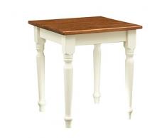 Biscottini Tavolo Quadrato In Legno Massello Di Tiglio - Stile Country – Stile Shabby - Struttura bianca anticata e Piano Noce L 70 x PR 70 x H 78 cm