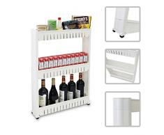 Todeco - Scaffale Con Ruote, Ripiani Salvaspazio - Materiale: Plastica - Peso: 1,79 kg - 3 scomparti, 78 x 54 x 12 cm, Bianco
