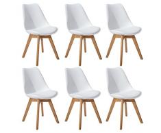 DORAFAIR Set di 6 Sedia Design scandinave Sedia da Pranzo con Gambe in Quercia Massiccio e Cuscini in Finta Pelle,Bianc