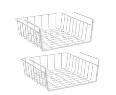 Sylon - Set di 2 cestini sospesi, per armadietti da cucina, armadi, mensole, mobili, ripiani, mobili inferiori (bianco)