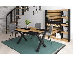 Skraut Home - Tavolo da pranzo | 6 posti | 140 | Robusto e stabile grazie alla sua struttura e alle gambe solide | Ideale per le riunioni di famiglia | Rovere e nero | Stile industriale