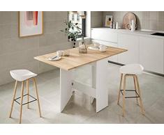 Dmora Tavolo da Pranzo Pieghevole con Piano, Tavolino ausiliario per Cucina, Richiudibile, Misure in cm: 78h x 77 x 31 (apribile Fino a 140), Colore Bianco e Rovere, 78x77x31