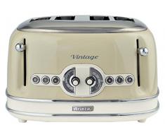 Ariete 156 Tostapane Vintage 4 Fette, 1600 watt, 6 livelli di tostatura, in acciaio inox verniciato in colore Beige pastello; senza pinze