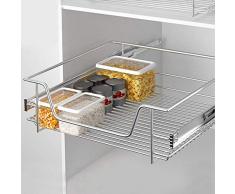 BAKAJI Cassetto Telescopico Mobili Cucina Cestello Mensola Estraibile Mobile Salvaspazio con Binario in Acciaio Inox (60 cm)