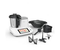Moulinex HF506110 Click & Cook Robot fornello con Bilancia Cucina Integrata, Acciaio Inossidabile, 10 velocità, Bianco