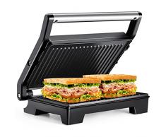 Tiastar Panini Maker/Griglia elettrica e Sandwich,Tostapane Piastra 1000W,Bistecchiera elettrica con Rivestimento Antiaderente, Grill Elettrico con apertura fino a 180º piatta, Indicatore Luminosa