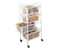 Metaltex - Miami, Mobiletto da cucina con ruote e 4 cesti in plastica, 37,5 x 30 x 83,5 cm, Bianco