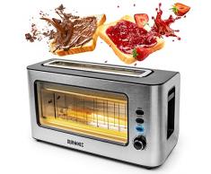 Duronic TB10 Tostapane elettrico in acciaio INOX per 2 fette | 1000W e 6 livelli doratura | 3 funzioni | Con finestra per controllare la doratura | Apertura larga | Per toast farciti, brioche, bagel