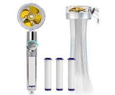 Exslend Doccino per Doccia ad Elica ad Alta Pressione, Risparmio Idrico Doccia Soffione Doccia, Soffione Doccia Anticalcare Girevole a 360 °, Con 3 Filtri In Cotone PP, Oro