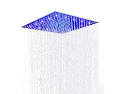 JUNSHENG Soffione Doccia LED Grande Effetto Pioggia ad Alta Pressione, Ultra Sottile, in Acciaio Inox 304; Soffione Doccia Quadrato, Nichel Spazzolato, Acciaio Inossidabile, 12 Pollici