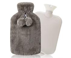 Borsa Acqua Calda Peluche 2L Ambolio Boule Acqua Calda Borsa Dellacqua Calda Borse Acqua Calda Cuscino termico Bottiglia Acqua Calda con Copertura Hot Water Bottle(Grigio)