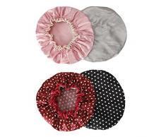 PrettyDate - cuffia da doccia a doppio strato con elastico, impermeabile, da donna, per spa e salone di bellezza, 4 pezzi