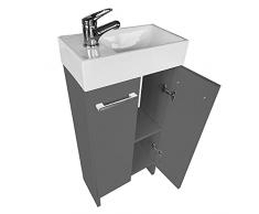 paplinskimoebel MALIBU Mobile da bagno con lavabo, Mobili bagno a terra 40x22 cm, Lavabo da ceramica, Mobili rifiniti in PVC, Alta resistenza allumidità, Grigio