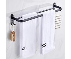 Portasciugamani da Parete,Porta Asciugamani da Bagno, Porta Asciugamano Nero Opaco con due Portasciugamani e Gancio di Design, Alluminio, Portasciugamani Senza Foratura (40cm)