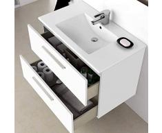 Bagno Italia Mobile arredo bagno sospeso moderno cm 80 con 2 cassettoni lavandino e specchio inclusi bianco o cemento