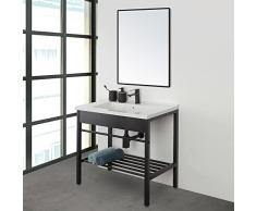 Mobile bagno a terra 60 cm nero opaco, stile industrial completo di lavandino e specchio reversibile, Borg (Larghezza 60 cm)