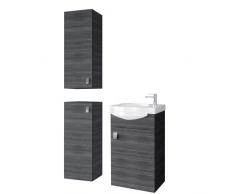 Planetmöbel Set da bagno composto da base 40 cm con lavabo e mobile 2X midi in antracite, set da bagno 4 pezzi