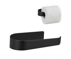 Relaxdays Porta Rotolo Autoadesivo, per Carta Igienica, Senza Trapano, Opaco, HLP 4x15,5x8 cm, in Acciaio Inox, Nero, Inossidabile, 1 pz