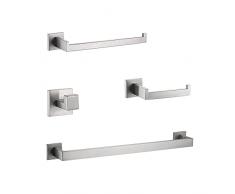 DUFU 4 Pezzi Portasciugamani Set di Accessori di Ferramenta di Bagno di Parete Porta Asciugamani Bagno 40cm,Porta Salviette,Porta Carta Igienica,Ganci SUS304 Acciaio Inossidabile Argento Spazzolato