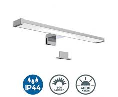 B.K.Licht Lampada da specchio LED, luce bianca neutra 4000K, larghezza 40 cm, LED integrati 7W, 600Lm, lampada per bagno, illuminazione pensile bagno, luce per il trucco, plastica, IP44, 230V