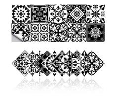 Cendray Adesivi per Piastrelle Retro Adesivi per Piastrelle per Bagno Cucina DIY Antiolio Impermeabile PVC Autoadesivo Decorazione Stile Marocco Bianco e Nero (20,20x20cm)