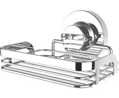 Cornat Portasapone 3 in 1-3 diverse opzioni di fissaggio con ventosa, pad adesivo e foratura - cromato/portasapone/supporto per doccia con portasapone, T340276