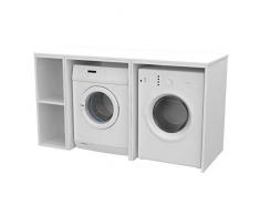 Ve.Ca. Mobile lavanderia Riga 175 cm in legno, copri lavatrice/asciugatrice, diversi colori, anche su misura, bagno (Bianco frassinato)