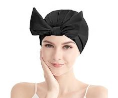 Cuffia da doccia - Cuffie da doccia impermeabile da donna Cuffie da bagno con fiocco regolabile di grandi dimensioni Riutilizzabili Elastica Cuffia doccia Spa Salon (Nero)