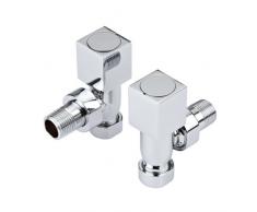 Hudson Reed Paio di Valvole Quadrate a Squadra per Radiatore, Termoarredo e Scaldasalviette | Ottone Cromato | Misura 15mm | Valvole Angolari | Accessori Termosifoni