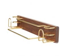 CROWNXZQ Scaffale da Parete in Legno massello di Noce Nero, raccordi in Ottone, portasciugamani a Parete, Installazione Senza Perforazione, Adatto per Cucina, Bagno e Camera da Letto