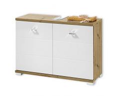 POOL Mobile sottolavabo per bagno in look rovere artisan, bianco - mobile per lavabo da bagno moderno con molto spazio - 80 x 57 x 30 cm