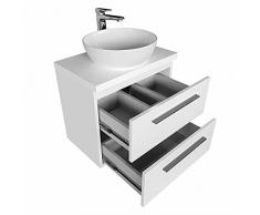 Lavabo da appoggio, mobiletto con piano 50, 60, 80 cm in ceramica, ovale, mobile da bagno, cassettiera, 80 cm, colore bianco