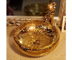 jdzjybqx Lavandino da appoggio in ceramica oro lavandino in porcellana di lusso lavandino per bar e piccolo guardaroba, solo 1 lavandino