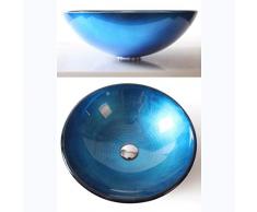 LINLIN-Waschbecken Aus Glas Lavabo Rotondo in Vetro per Bagno 42 x 14,5 x 1,2 cm Blu