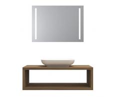 Corsica mobile completo arredo bagno in legno in diverse finiture - design 100% made in Italy compreso mensola - lavabo - staffe invisibili - specchio (Noce)