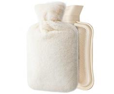 URBZUE Borsa Acqua Calda 1,8L, Borsa con Peluche Morbida Copertura, Riutilizzabile, Boule Acqua Calda per Alleviare il Dolore, Schiena, Collo e Spalle, Regalo per Ringraziamento, Natale, San Valentino