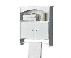 Armadietto Pensile a Bagno con Barra Portaasciugamano 61,3 x 53 x 15,5 cm Mobiletto a Muro con 2 Ante e Ripiani - Bianco