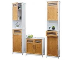 Mendler Arredo bagno serie HWC-A85 legno bambu e MDF set sottolavabo e 2 mobili alti