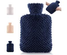 Journy Borsa Acqua Calda,2L Borsa Acqua Calda Peluche,Fodera in Peluche Morbida,boule acqua calda,borsa acqua calda grande per Alleviare il Dolore-blu