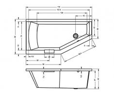 Vasca da bagno in acrilico RIHO angolare destro GETA 170 x 90 cm, con manico integrato
