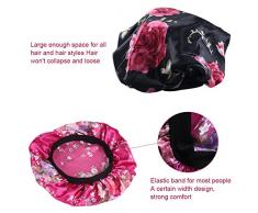 Nahuaa 2 Pezzi Cuffia Doccia Impermeabile Fiori in Raso Morbido Cuffia da Notte Donna Elastico Copertura dei Capelli per Notte Bagno Spa Donne Ragazze Nera Rosa