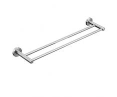 Leekayer - Portasciugamani da bagno, 40 cm, doppio braccio, in acciaio inox, con anello per asciugamano in nichel spazzolato, fissaggio a parete