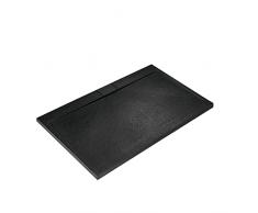 Ideal Standard - Ultra Flat S i.life, Piatto doccia rettangolare 140x90 in resina, Piletta di scarico lato lungo, Finitura opaca effetto pietra, Nero