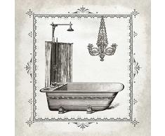 TELA-ARROTOLATA.Babbitt-Gwendolyn-Cm_35_X_35-La-vasca-e-Chandelier-I-grigio-nero-bianco-crema-vasca-vasca-da-bagno-con-doccia-lampadario-epoca-effimeri-bagno-bagno-schizzo-vittoriana,-Soggetto-Bagno-