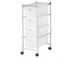 Bakaji Carrello Multiuso In Metallo Cassettiera 4 Cassetti e 4 Ruote Carrellino Organizer Salvaspazio Per Bagno Casa Ufficio Estetista Lavoro (Bianco)